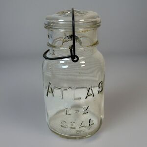 Vintage Hazel Atlas E-Z Seal Clear Glass Canning Jar with Wire Bale 7.5 Inch
